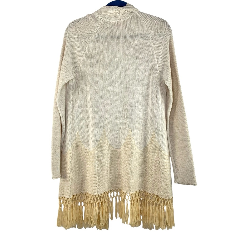 Lilly Pulitzer Cream and Gold Knit Open Front Tatum Cardigan with Fringe - Picture 5 of 6